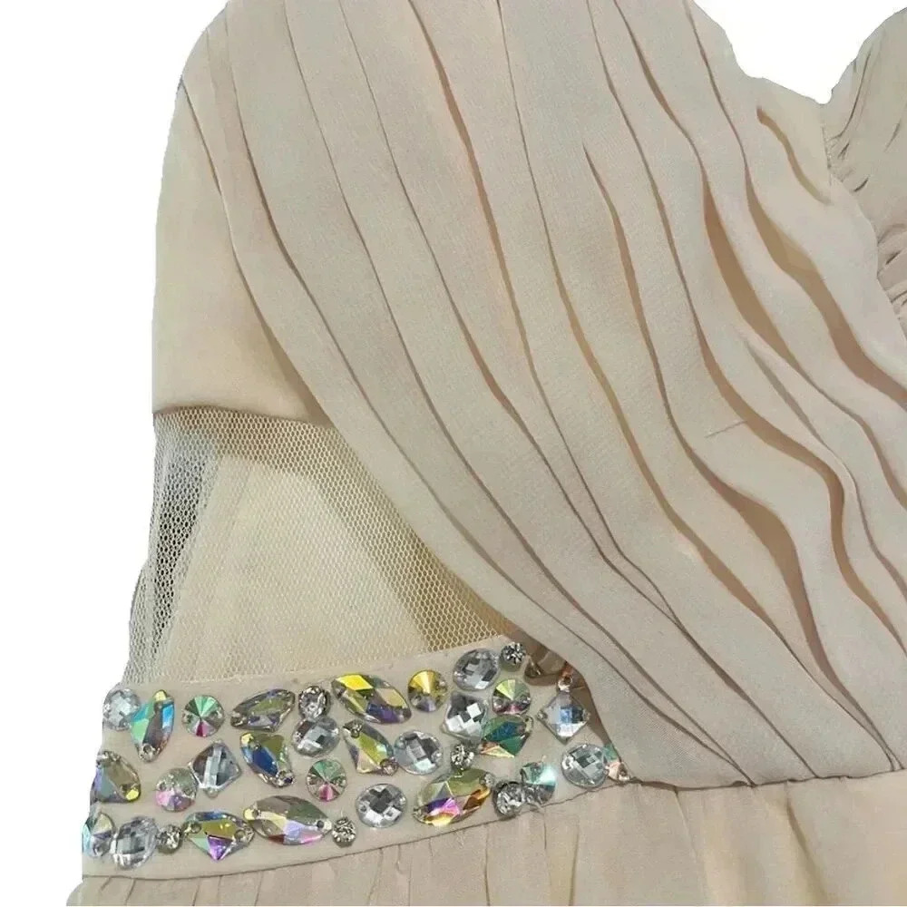 MASQUERADE Beige Strapless Mini Prom Dress Beaded Waistband Sweetheart Size 3/4 - Picture 5 of 12